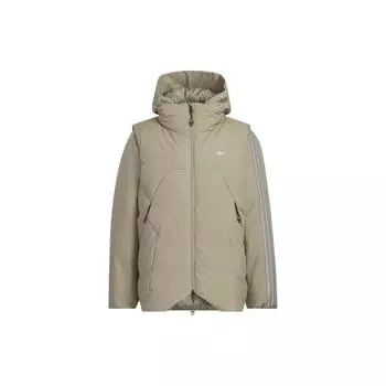 Adidas Originals X Hamcus FW23 Однотонный пуховик на молнии с капюшоном и тремя полосками с логотипом Верхняя одежда унисекс цвета хаки IY5050 XS