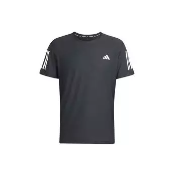 Adidas Own The Run Полосатая футболка с круглым вырезом и короткими рукавами с цветными блоками Мужские топы Черные IN1500 M