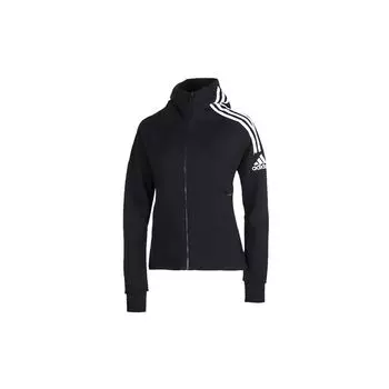 Adidas Полосатая куртка с капюшоном с буквенным принтом и отверстиями для большого пальца Женская куртка черная FL1959 S
