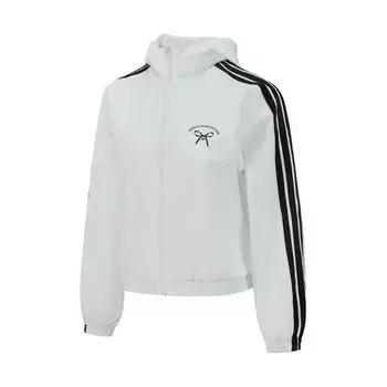 Adidas Повседневная тканая куртка с капюшоном с узором в виде банта, женская куртка, белая, JY7591 S