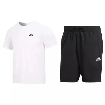 Adidas Пуловер с круглым вырезом и принтом логотипа, короткий рукав, однотонные шорты со шнурком и средней талией, повседневный спортивный комплект, мужские комплекты HR8728+IC9392 M