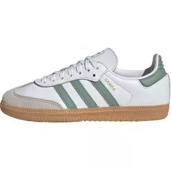 Adidas Samba OG J белые серебристо-зеленые детские кроссовки Cloud-White Gum JP5479 36