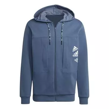 Adidas Spliced Design с логотипом бренда и принтом на флисовой подкладке, мужская куртка с капюшоном, верхняя одежда синего цвета HL9379 XS