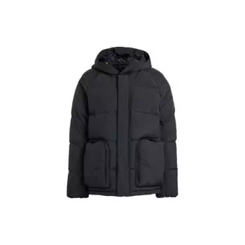 Adidas Сплошной цвет, повседневный логотип с принтом, пуховик с капюшоном, мужская верхняя одежда, черный HG8581 L
