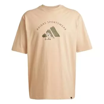 Adidas Спортивная одежда Codes Doodle Самокат Повседневная футболка с круглым вырезом и коротким рукавом Мужские топы Теплый песок JJ3967 S