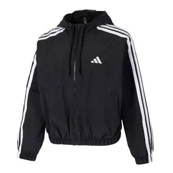 Adidas Спортивная серия Lifestyle Логотип бренда Ветрозащитная дышащая куртка для бега и тренировок с капюшоном Женские куртки Черный JZ2162 L
