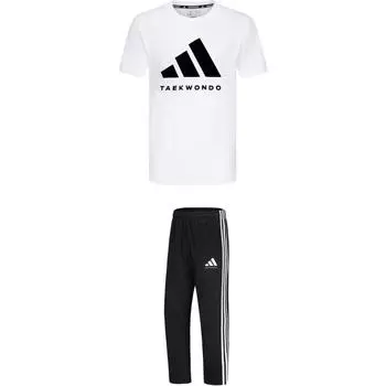 Adidas свитер с круглым вырезом и короткими рукавами с надписью, полосатый пояс со средней посадкой, длинные брюки, повседневный спортивный комплект, комплекты унисекс ADICLTS24TK-WB+TR30PT-BW S