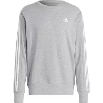 Adidas Свитшот Essentials French Terry 3-Stripes, средний серый, меланжевый, для мужчин, уличная одежда IC9319