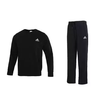 Adidas Свитшот с круглым вырезом и принтом логотипа, с длинным рукавом, повседневный однотонный спортивный костюм с эластичной резинкой на талии, длинные брюки, мужской спортивный костюм GK9094+GK9273 XL