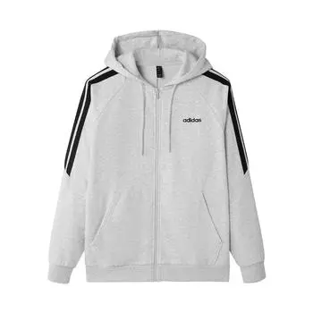 Adidas Толстовка на молнии с капюшоном, удобная, в полоску, с длинным рукавом, куртка унисекс, светло-серая KA2579 XS