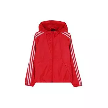 Adidas Ветровка с тремя полосками и принтом с капюшоном Женская верхняя одежда Красный EH3909