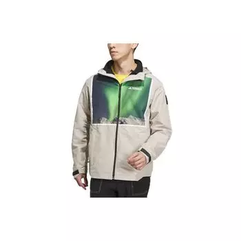 Adidas X National Geographic Rain.Rdy Наружная спортивная куртка с капюшоном 3-в-1 с принтом на флисовой подкладке Мужская верхняя одежда свинцово-белого цвета IL8961 L