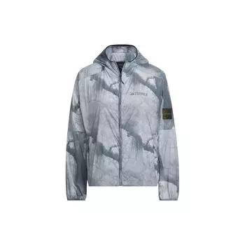 Adidas X National Geographic SS24 Узорчатый принт Уличная дышащая водоотталкивающая ветрозащитная солнцезащитная куртка с капюшоном женские куртки серые IS9505 S
