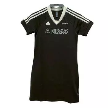 Adidas Логотип Буквы Принт Узор V-образный вырез Пуловер Полосатый Короткий рукав Платье Женское Платье Черный JC8658 M