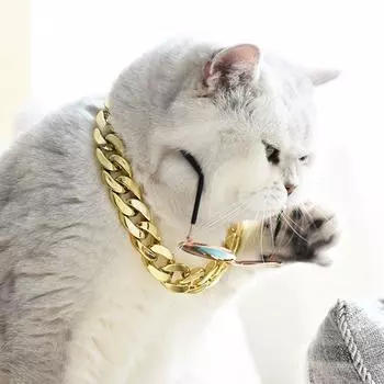 Adjustable Golden Dog Collar Super Lightweight Plastic Cat Doggy Cuban Link Collar Bulldog Decoration Necklace Pet Accessories розового золота