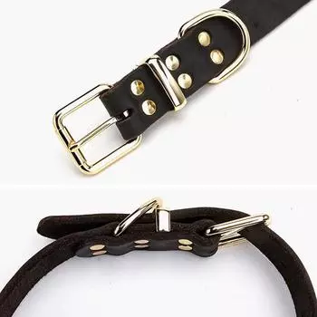 Adjustable Real Leather Dog Collar for Small Medium Large Dogs Genuine Leather Dog Collar with Strong Alloy Buckle Pet Supplies XS темно-коричневого