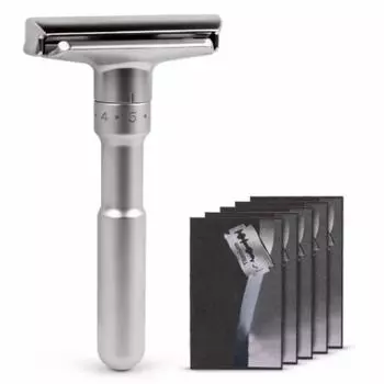 Adjustable Safety Razor Double Edge Classic Mens Shaving Mild to Aggressive 1-6 File Hair Removal Shaver It with 5 Blades