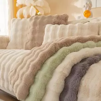 Adjustable Thicken Rabbit Plush Sofa Cover Cushion Warm Sofa Mat Towel Anti-slip Universal Couch Cover Super Soft Blanket Living 70X70