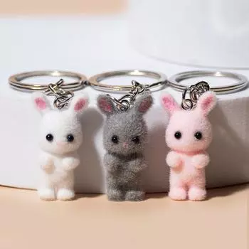 Adorable 3D Bunny Keychain & Plush Animal Earrings Set розовый