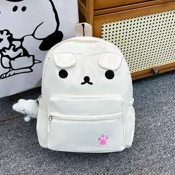 Adorable Bear Design Backpack With Ventilated Straps For Girls Travel Everyday White Pendant