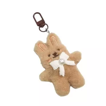 Adorable Plush Rabbit Keyrings Fluffy Rabbit Key Chain Pendant Accessory With Pearl Bow Great Birthday Gift коричневый