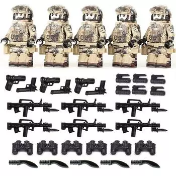 Advanced Printing China Desert Army Special Forces MOC Mini Figures Accessories Vests Helmet Military Building Blocks Toy