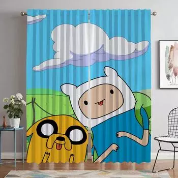 Шторы Adventure Time для спальни, кухни, шторы из 2 предметов, затемняющие шторы, украшение на Хэллоуин для гостиной W50xH70cmx2pcs-CL