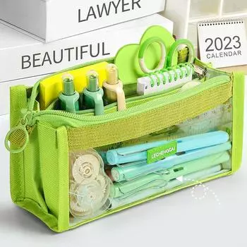 Aesthetic Pencil Bag Six Layers Transparent Pen Case Zipper Pencil Pouch School/Office Supplies фиолетовый