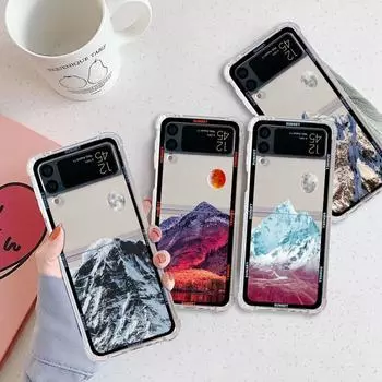 Aesthetic Snow Mountain Luxury Case For Samsung Galaxy Z Flip 3 4 5G Funda Z Flip3 Clear PC Hard Shockproof Back Phone Coque Samsung Z Flip4 5G