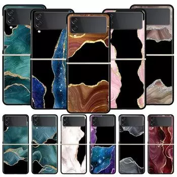 Agate Textu Geometry Marble Luxury Phone Case For Samsung GalaxyZ Flip 4 5 Fold Black Hard PC Shell For Samsung Z Flip 3 Cover Galaxy Z Flip 3