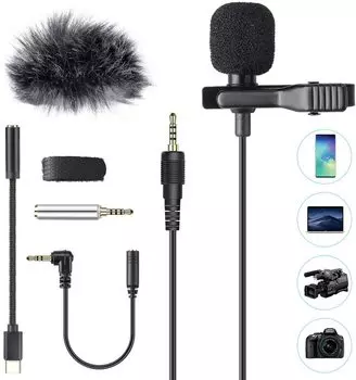 AGPTEK Pin Clip Condenser Omnidirectional Mini Conversion Adapter Smartphone Compatible with Video Live Home Karaoke Recording For Teams Bag Storage чёрный