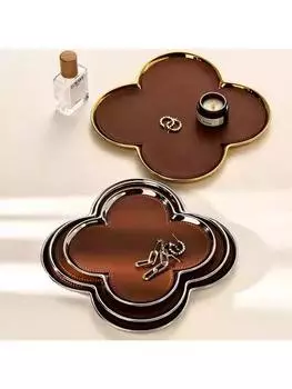 AhunderJiaz Light Luxury Ceramic Leather Storage Tray Desktop Jewelry Clover Display Tray Living Room Home Decoration