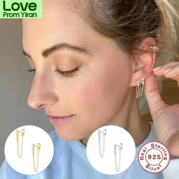Aide 925 Sterling Silver Stud Earrings For Women Tassel Rear Hanging Chain Star Earring Ear Bone Buckle Vintage Jewelry Display