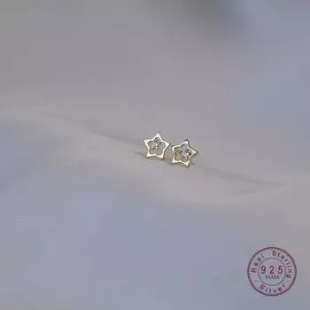 Aide 925 стерлингового серебра с покрытием из 14-каратного золота корейские звезды полые цветы циркон серьги-гвоздики женские изысканные универсальные ювелирные изделия золотой