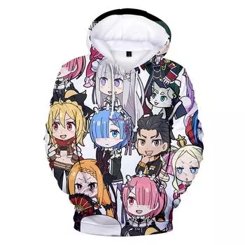 Ainme Re Zero толстовки 3D Re Zero толстовка с капюшоном для мужчин и женщин Harajuku одежда Rem and Ram японские 3D большие толстовки S