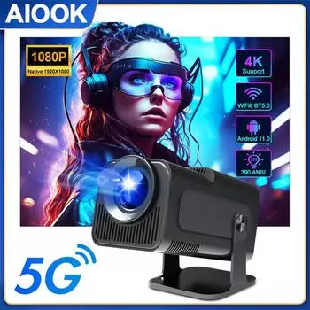 AIOOK Интеллектуальная видеопроекция HD 1080P 4K Уличный портативный проектор 5G WIFI Автофокус Беспроводной тот же экран 390 люмен