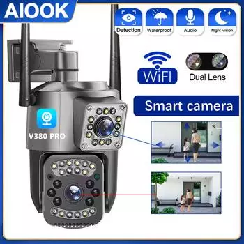 AIOOK V380 PRO Security Camera Outdoor Waterproof HD 8MP 4K Dual Lens WIFI IP CCTV Two-way Intercom Night Vision PTZ Motion Detection Home Camera
