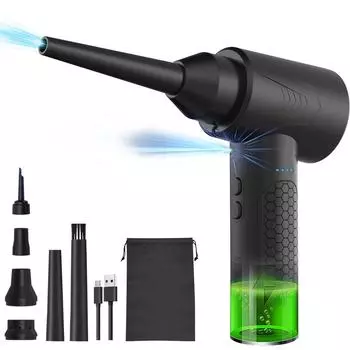 Air Duster Inflator Вакуумный насос 3-в-1 с подсветкой 3-ступенчатый регулируемый 50000 об/мин перезаряжаемый беспроводной чёрный