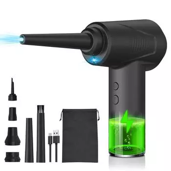 Air Duster Inflator Вакуумный насос 3-в-1 с подсветкой 3-ступенчатый регулируемый 50000 об/мин перезаряжаемый беспроводной чёрный