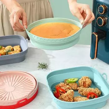 Air Fryer Mat Silicone Baking Tray Multi Functional Barbecue Mat Reusable Heat-resistant Baking Tray Mat Foldable Space Saving