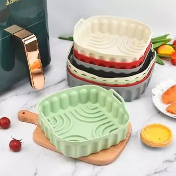 Air Fryer Silicone Baking Tray Reusable Square Air Fryer Pan Silicone Mold Microwave Pads Baking Mat Baking Dishes & Pans