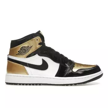 Air Jordan 1 High Golf Gold Toe мужские кроссовки черные металлик-золото белые DQ0660-002 44