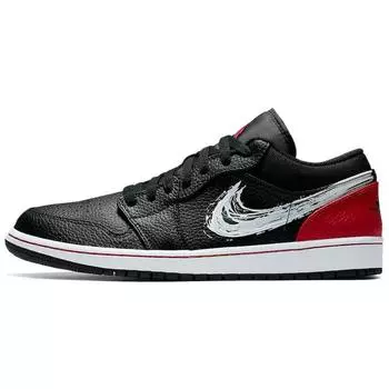 Air Jordan 1 Low Brushstroke Swoosh — черные красные мужские кроссовки DA4659-001