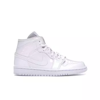 Air Jordan 1 Mid Patent Triple White женские кроссовки бело-белые BQ6472-111