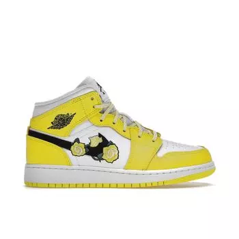 Air Jordan 1 Mid SE GS Rose Patch — Детские кроссовки Dynamic Yellow Black White AV5174-700