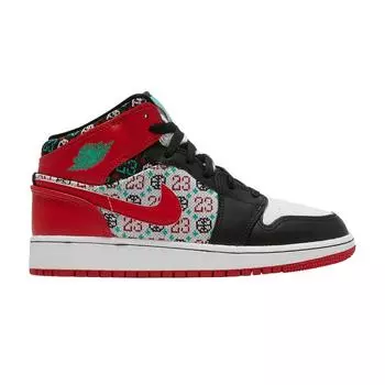Air Jordan 1 Mid SE GS Ugly Christmas Sweater Детские кроссовки Красный Белый Черный DM1208-150 38