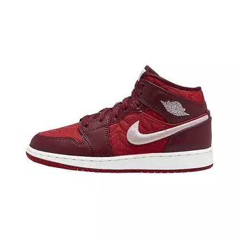Air Jordan 1 Mid SE PS Красные стеганые детские кроссовки Gym-Red Dark-Beetroot White AV5173-600 35