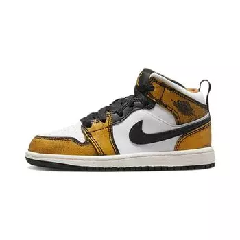 Air Jordan 1 Mid SE PS Wear-Away — Детские кроссовки Taxi Black White Sail DQ8419-071 35