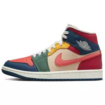 Air Jordan 1 Mid SE разноцветные женские кроссовки French-Blue Fire-Red Beach DN3738-400 36.5