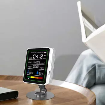 Air Quality Monitor Rechargeable Real Time Display for Office Kitchen Garden белый